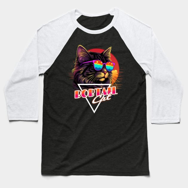 Retro Wave Bobtail Cat Miami Shirt Baseball T-Shirt by Miami Neon Designs
